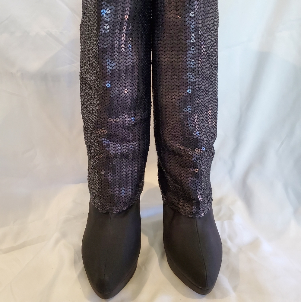 Nina Nakona Sequin Platform Boots, Size 7.5 US - Picture 3 of 4